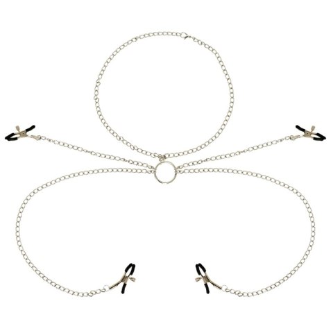 Ohmama Fetish - zestaw 4 zaciskow z łańcuchem, stal nierdzewna OHMAMA