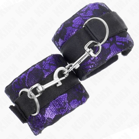 KINK Krotkie zapinane opaski na nadgarstki aksamit/nylon fiolet/czarny 23x6,5cm KINK