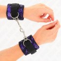 KINK Krotkie zapinane opaski na nadgarstki aksamit/nylon fiolet/czarny 23x6,5cm KINK