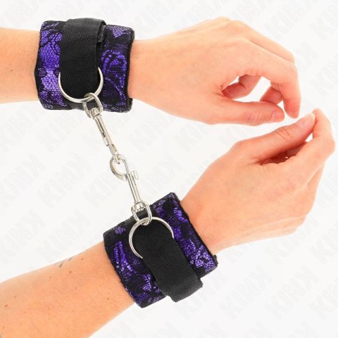 KINK Krotkie zapinane opaski na nadgarstki aksamit/nylon fiolet/czarny 23x6,5cm KINK