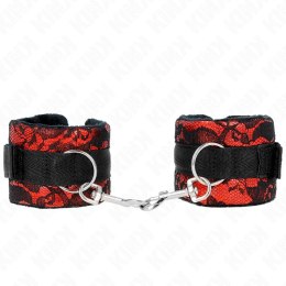 KINK Krotkie zapinane opaski na nadgarstki z aksamitu i koronki czerwono-czarne 23x6,5cm KINK