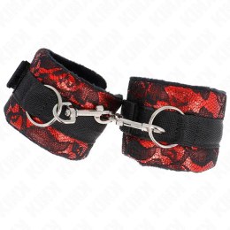 KINK Krotkie zapinane opaski na nadgarstki z aksamitu i koronki czerwono-czarne 23x6,5cm KINK