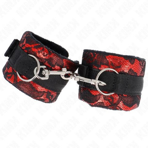 KINK Krotkie zapinane opaski na nadgarstki z aksamitu i koronki czerwono-czarne 23x6,5cm KINK