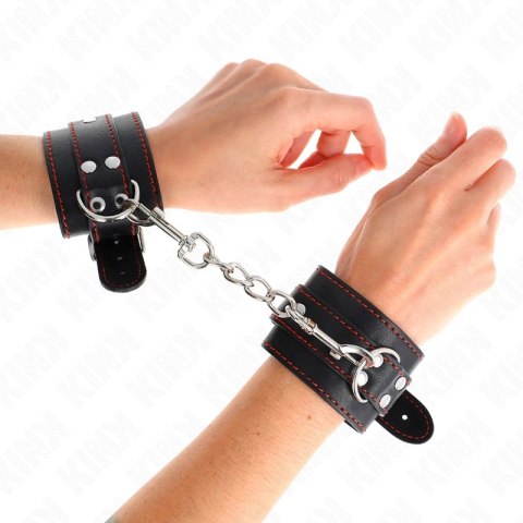 KINK Opaska na nadgarstki czarna z czerwoną podszewką regulowana 20-28cm KINK