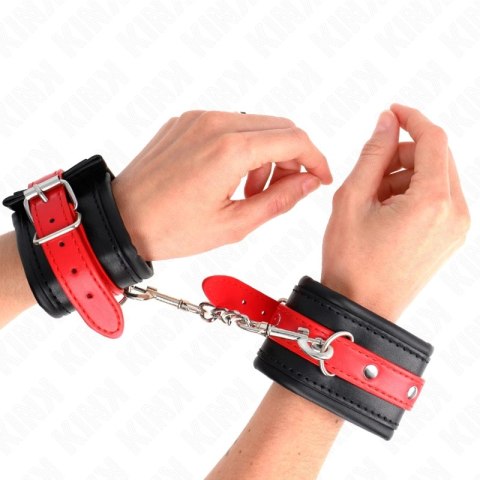 KINK Opaska na nadgarstki czarna z czerwonym paskiem, regulowana 17-28 cm KINK