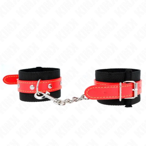 KINK Opaska na nadgarstki nylonowa czarna z czerwoną skorą 19-24 cm KINK
