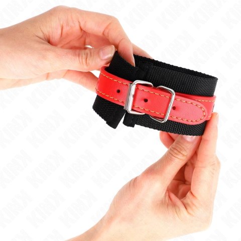 KINK Opaska na nadgarstki nylonowa czarna z czerwoną skorą 19-24 cm KINK