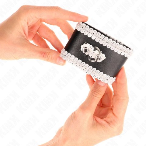KINK Opaski na Nadgarstki Czarny z Białą Koronką Regulowane 20-23x5,5cm KINK