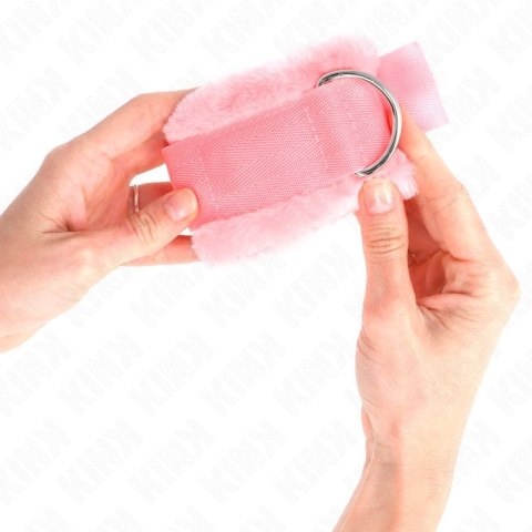 KINK Opaski na Nadgarstki Regulowane z Rożowym Futerkiem 17-31 cm KINK