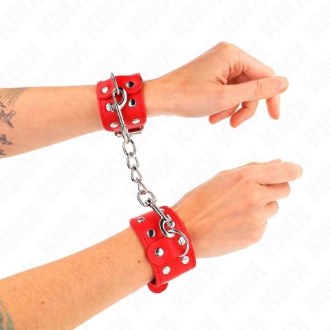 KINK Opaski na nadgarstki czerwone z podwojną linią regulowanych ćwiekow KINK