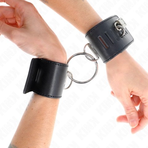 KINK Stalowe Obejmy Nadgarstkowe z Zamknięciem i Kłodką, Czarny, 16-23 cm KINK