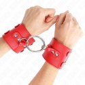 KINK Stalowe mankiety na nadgarstki regulowane z pierścieniem i ćwiekami czerwone KINK