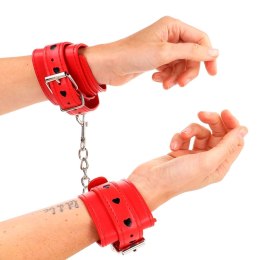 Kink Skorzane Opaski Nadgarstkowe Czerwone z Czarną Wstawką Regulowane KINK