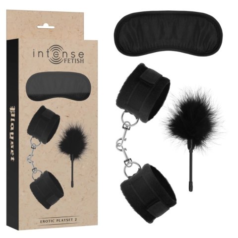 INTENSE FETISH Zestaw akcesoriow - kajdanki, maska, piorko, skora wegańska INTENSE