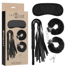 Intense Fetish Zestaw Akcesoriow - Kajdanki, Opaska, Flogger, Skora wegańska INTENSE