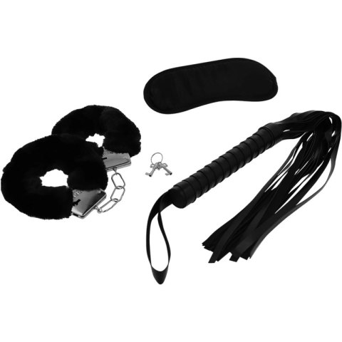 Intense Fetish Zestaw Akcesoriow - Kajdanki, Opaska, Flogger, Skora wegańska INTENSE