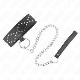 KINK Naszyjnik regulowany 36-43 cm z obrożą i smyczą, srebrne ćwieki, 65 cm KINK