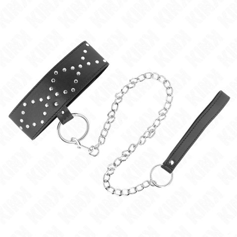 KINK Naszyjnik regulowany 36-43 cm z obrożą i smyczą, srebrne ćwieki, 65 cm KINK