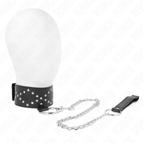 KINK Naszyjnik regulowany 36-43 cm z obrożą i smyczą, srebrne ćwieki, 65 cm KINK