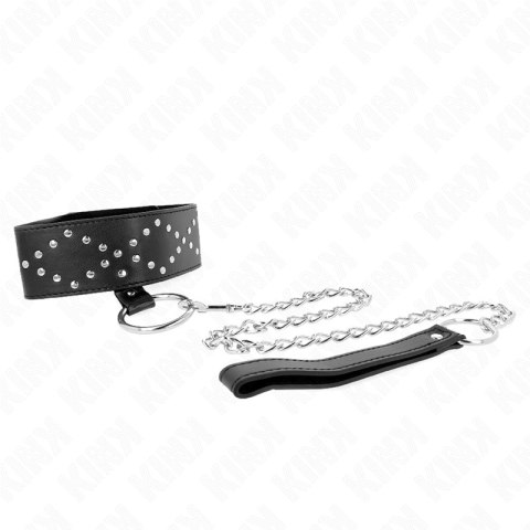 KINK Naszyjnik regulowany 36-43 cm z obrożą i smyczą, srebrne ćwieki, 65 cm KINK