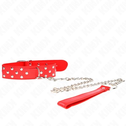 KINK Naszyjnik z paskiem i nitami, czerwony, regulacja 36-50 cm KINK