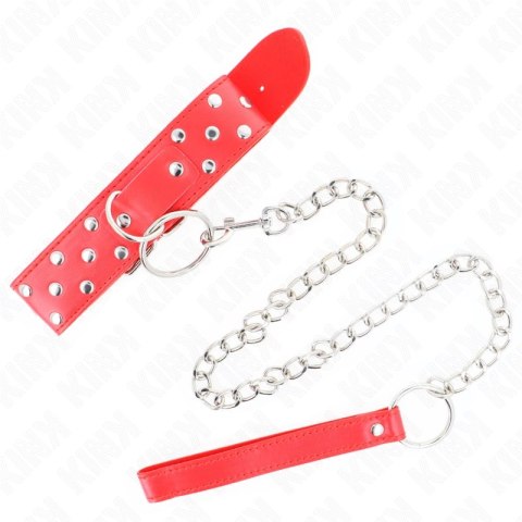 KINK Naszyjnik z paskiem i nitami, czerwony, regulacja 36-50 cm KINK