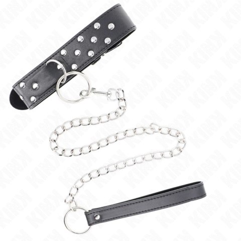 KINK Naszyjnik z paskiem kolcowany 65cm czarny regulowany 36-50cm KINK