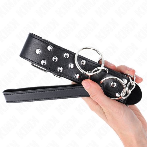 KINK Naszyjnik z paskiem kolcowany 65cm czarny regulowany 36-50cm KINK