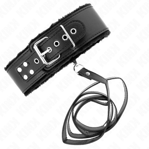 KINK Naszyjnik ze Smyczą 116cm, Srebrne Ćwieki, Czarny, Regulowany KINK