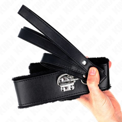 KINK Naszyjnik ze Smyczą 116cm, Srebrne Ćwieki, Czarny, Regulowany KINK