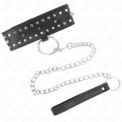 KINK Obroża z Smyczą 65 cm, Srebrne Ćwieki, Regulowana 36-43 cm x 5 cm KINK