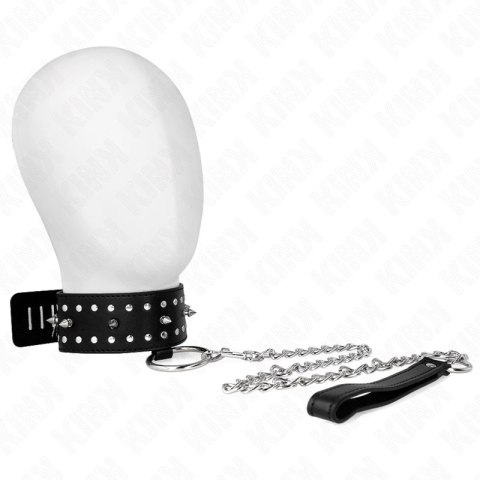KINK Obroża z Smyczą 65 cm, Srebrne Ćwieki, Regulowana 36-43 cm x 5 cm KINK