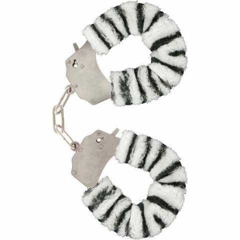 ToyJoy Furry Fun mankietki z łańcuszkiem zebra pluszowe TOYJOY