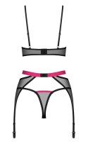 Obsessive Novenes M/L - Czarny komplet 3-częściowy z rożowymi akcentami Obsessive