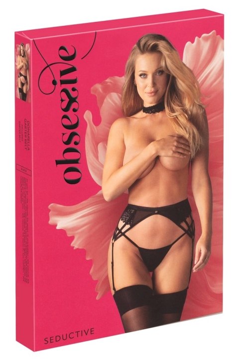 Obsessive Donarella Pas do Pończoch Czarny XL/2XL Haftowany Regulowany Obsessive