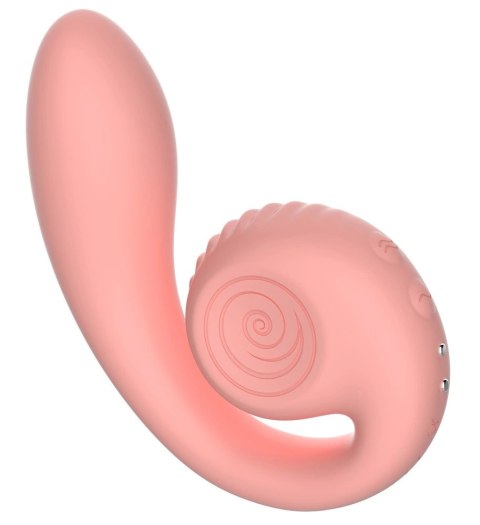 Snail Vibe Gizi Peach - wibrator zakrzywiony z podwojną stymulacją, silikonowy Snail Vibe