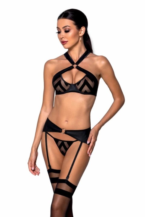 Passion Exclusive Set Hima Black - zestaw bielizny z paskami do pończoch