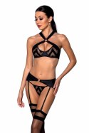 Passion Hima Black - Zestaw bielizny z paskami i efektem skory