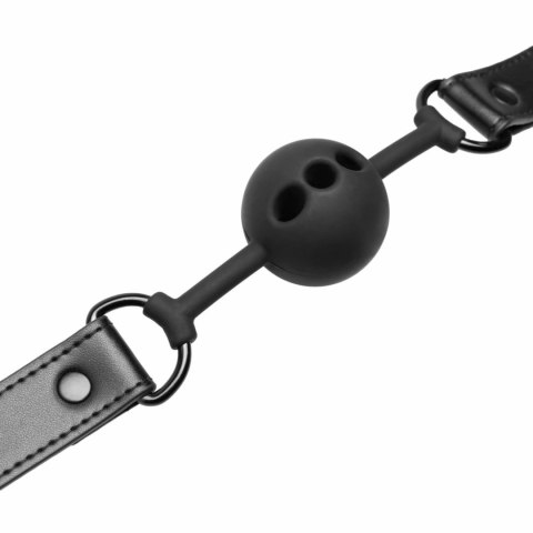 Shots Breathing Ball Gag silikonowy czarny z regulowanym paskiem