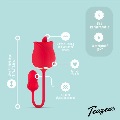 Teazers Rose - Dwustronny stymulator z 2 silnikami USB, rożowy