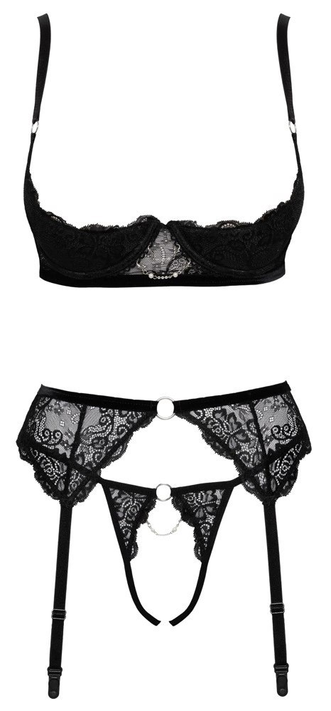 Cottelli Lingerie komplet koronkowy 3-częściowy czarny 75B/S Cottelli