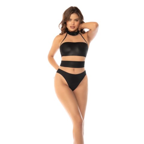 Obsessive Bodysuit Halter M Nude/Czarny z siateczką i regulacją Mapale