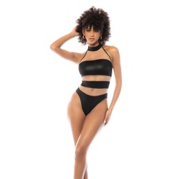 Obsessive Halter Bodysuit XL nude/czarny z siateczką i paskami Mapale