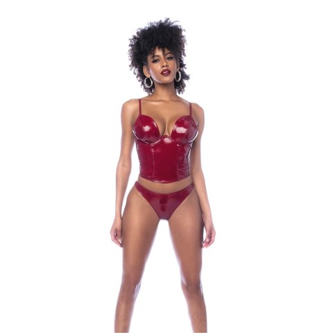Obsessive Komplet Winylowy XL Bustier & Stringi Gloss Wine Red Mapale