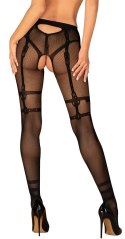 Obsessive S123 Czarne rajstopy z szelkami i sznurkiem S-L Obsessive