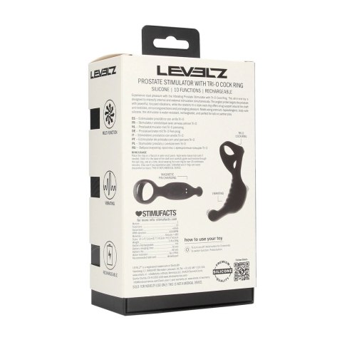 LEVELZ Black silikonowy stymulator z pierścieniem Tri-O, wibrujący Levelz by Shots