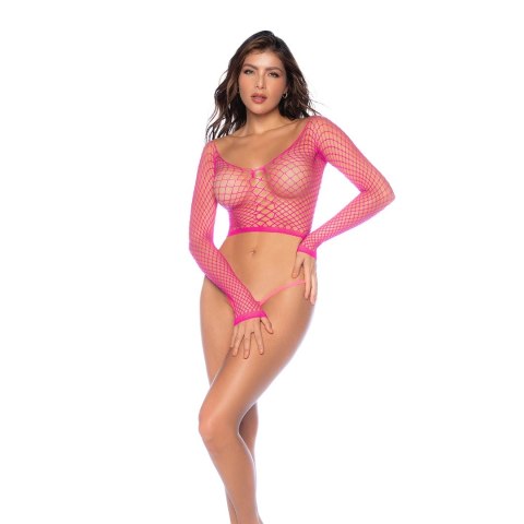 Leg Avenue 2w1 Siatkowa Bluzka lub Pończochy Neonowy Roż One Size Mapale