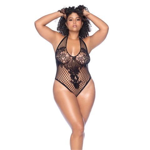 Leg Avenue Floral Fishnet Body Queen Size czarny z wiązaniem z tyłu Mapale