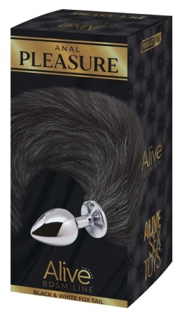 Alive Black & White Fox Tail M - Korek z puszystym czarnym ogonem, rozmiar M Alive
