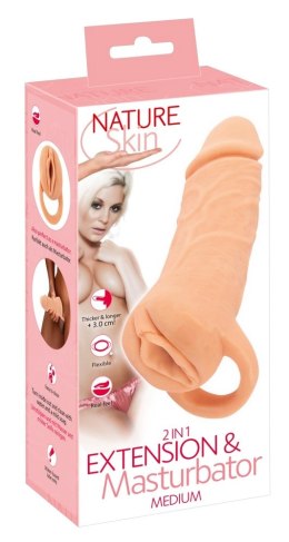 Nature Skin Medium - System 2w1 Przedłużający i Intymny Rękaw TPE 18,5 cm Nature Skin